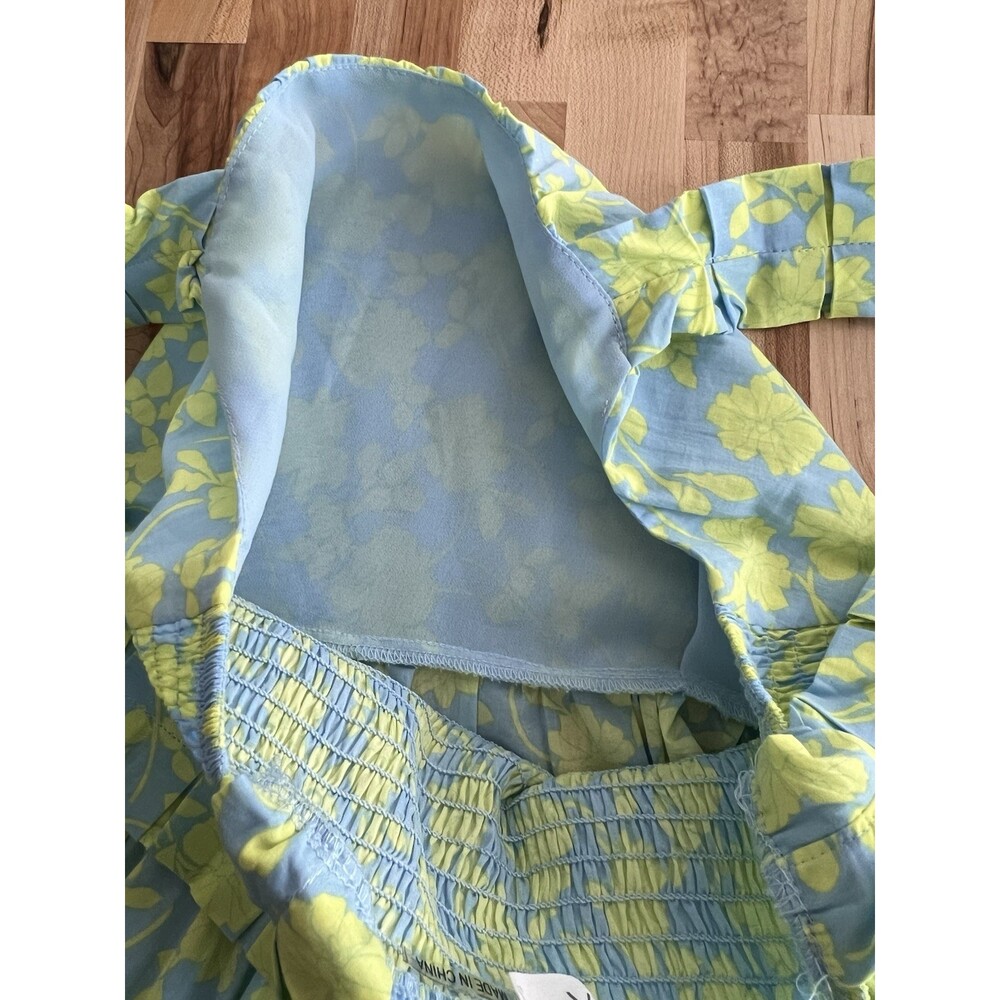 Avara Tiered Maxi Dress Pleated Straps Ruffles Smocked Boho Blue Floral S - Picture 6 of 12